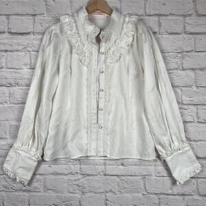 J5018 White long-sleeve ruffled Victorian-style blouse size XXL